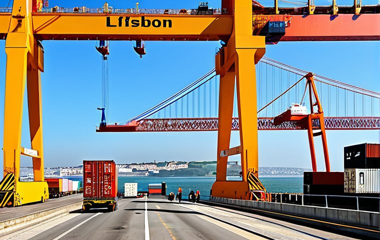 Busy Port of Lisbon**

"A bustling scene at the Port of Lisbon, containers being loaded onto cargo ships, cranes in operation. In the background, the iconic Ponte 25 de Abril bridge. Warm, sunny weather. Safe for work, appropriate content, fully clothed workers, professional environment, perfect anatomy, natural proportions, high quality."

**