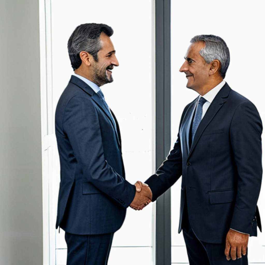 Business Negotiation**

"A professional business meeting in a modern Lisbon office, featuring two executives in modest business attire shaking hands, fully clothed, safe for work, perfect anatomy, natural proportions, professional setting, appropriate content, well-lit, family-friendly."

**