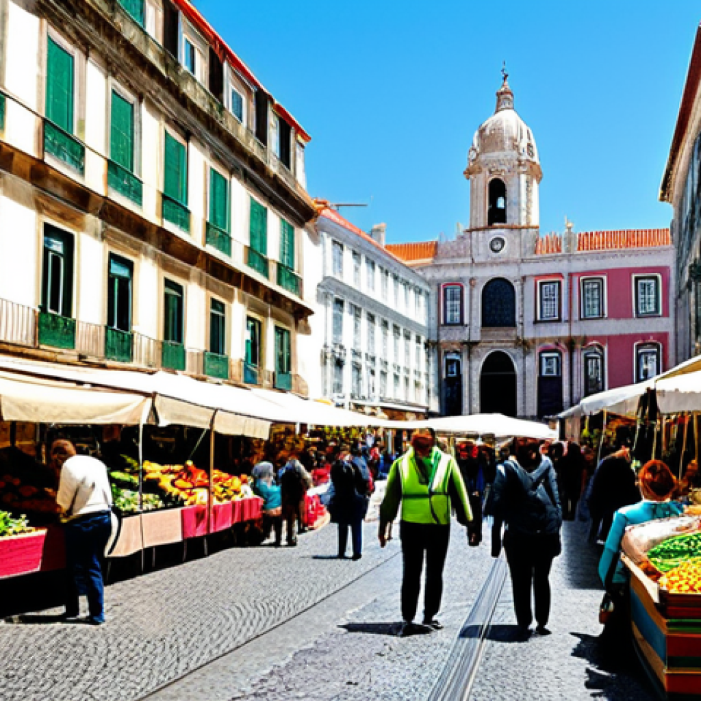 해외 시장조사 방법 - Bustling Lisbon Marketplace**
"A vibrant, colorful marketplace scene in Lisbon, Portugal. Vendors a...