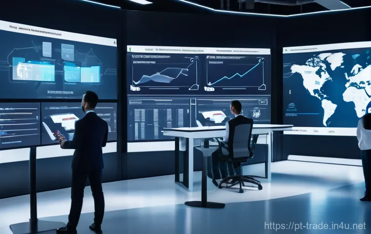 무역 실무에서의 온라인 툴 활용법 - A dynamic and clean abstract representation of global financial transactions. Luminous digital curre...