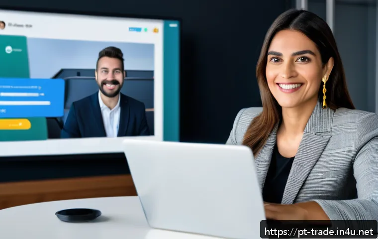 무역 실무자가 활용할 수 있는 유용한 웹사이트 - A professional Brazilian businesswoman in a modern office setting, actively engaging on LinkedIn on ...