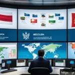 국제무역사 시험 기출문제 분석 - A detailed illustration of an international trade office environment showing a diverse group of prof...